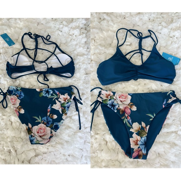 NWT Women's 2 Piece Bikini Set Back Braided Straps with Reversible Bottom SIZE M - Picture 17 of 17
